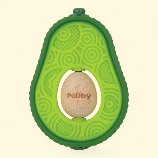 Nuby Avocado Muncher Teether Toy, Silicone and Wood, Green, Babies
