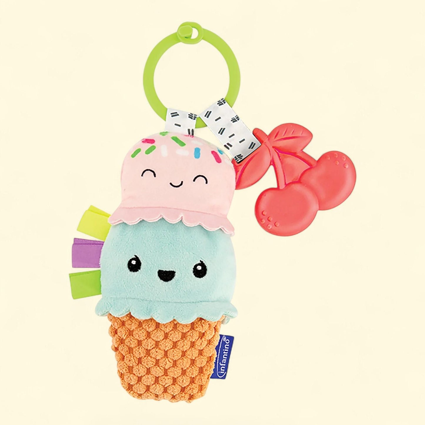 Infantino Plushy Pal & Teether Ice Cream Cone, BPA-Free Teether, 0-12 Months, Multicolor