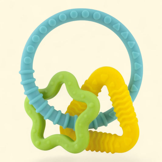 Nuby Chewy Charms Teething Ring, Multicolor Star/Triangle Design, 1 count