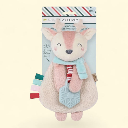 Itzy Ritzy Lovey Plush + Teether Toy, Pink Reindeer, 1 count