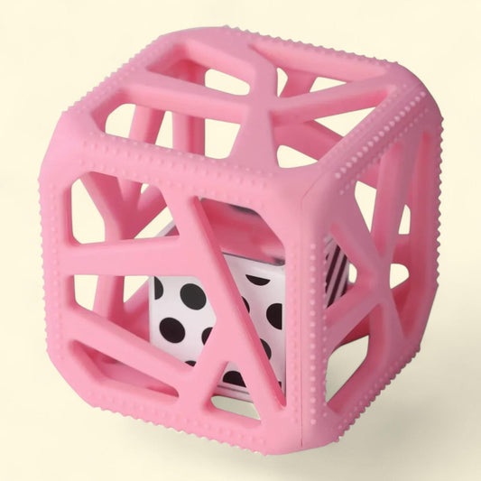 Malarkey Kids Chew Cube Rattle Teether, Pink - BPA-Free, Newborns & Toddlers