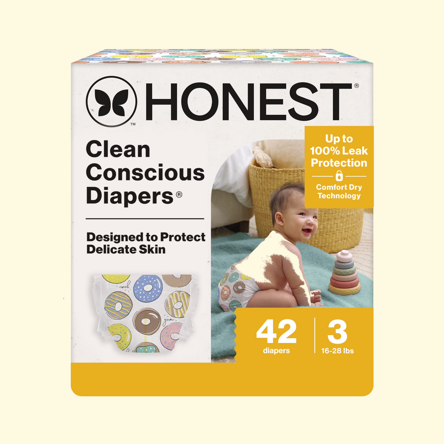 Couches pour bébés Honest, taille 3 (7,3 à 12,7 kg), paquet de 42