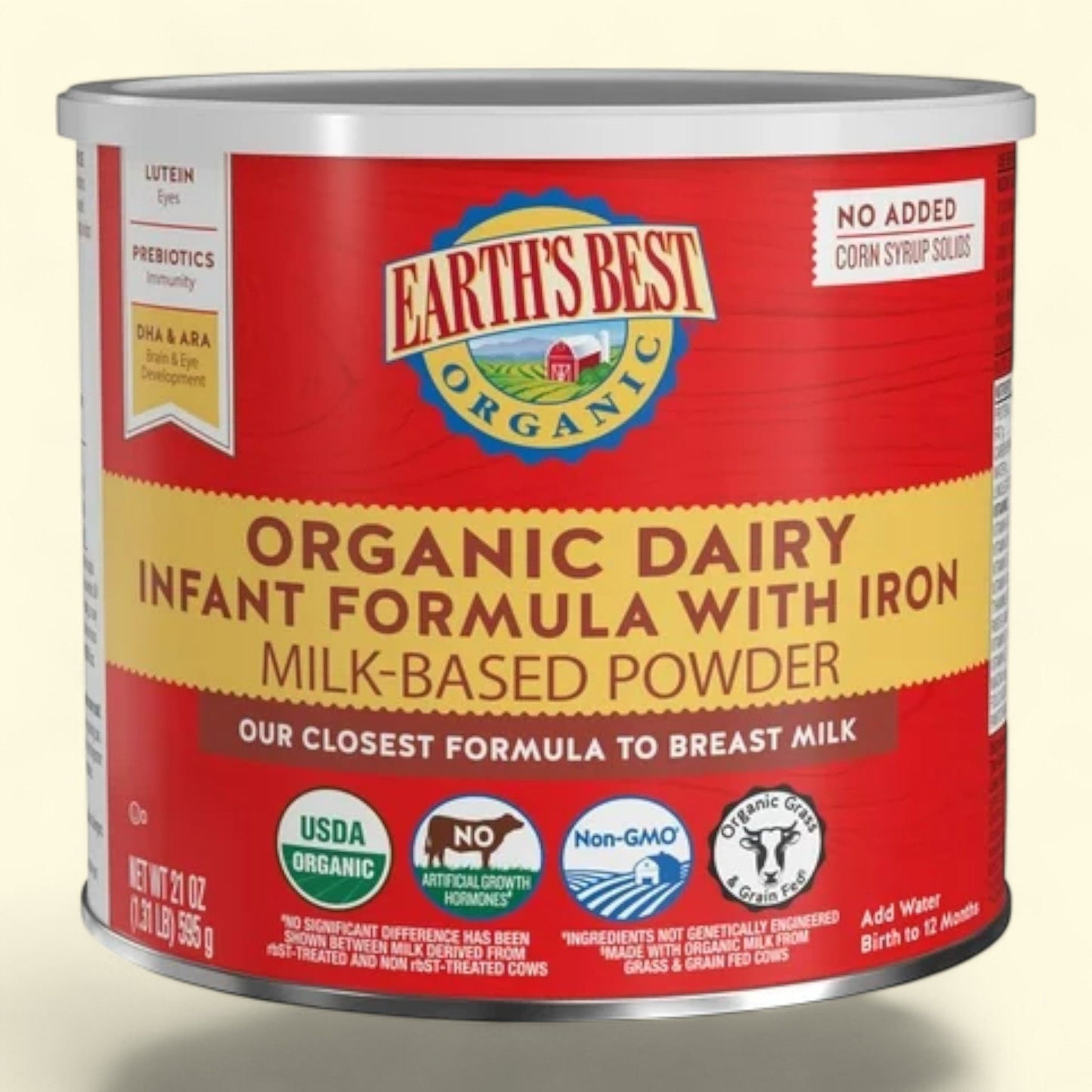 Earth's Best Organic Dairy Powder Baby Formula, 21 oz Canister