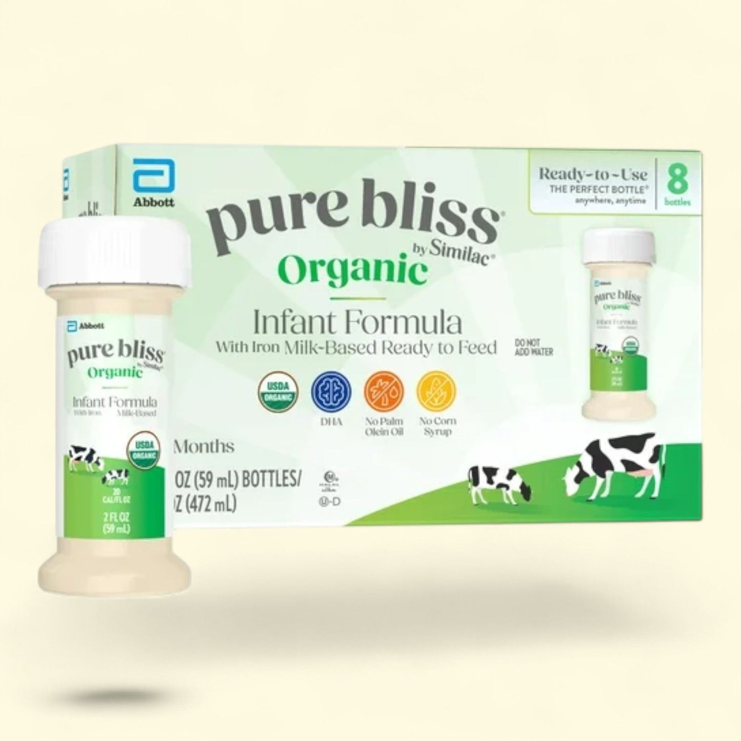 Similac Pure Bliss Organic Ready-to-Feed Baby Formula, 2-fl-oz Bottle, Pack of 8