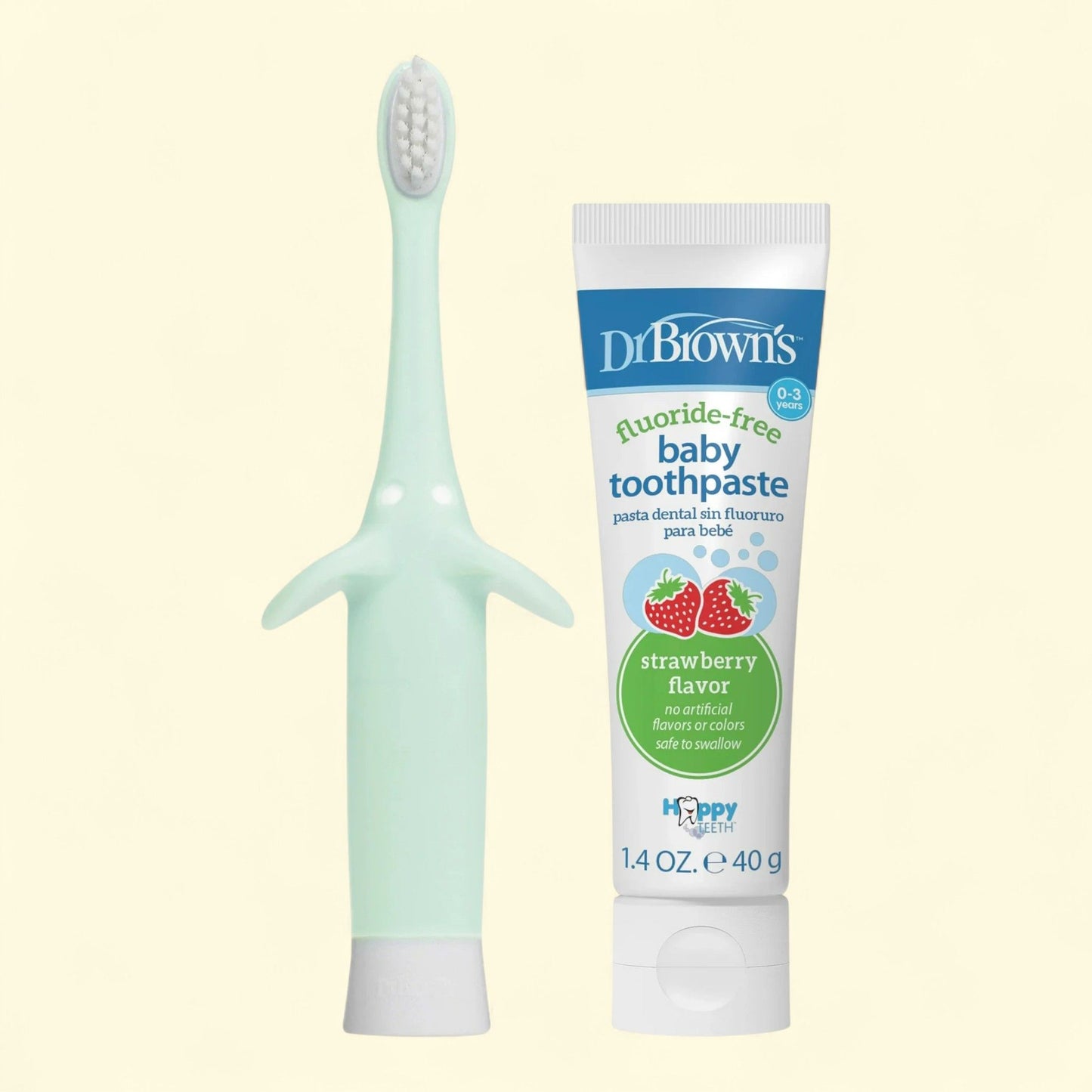 Dr. Brown's Training Toothbrush, Mint Elephant + Strawberry Baby Toothpaste, 0-3Y