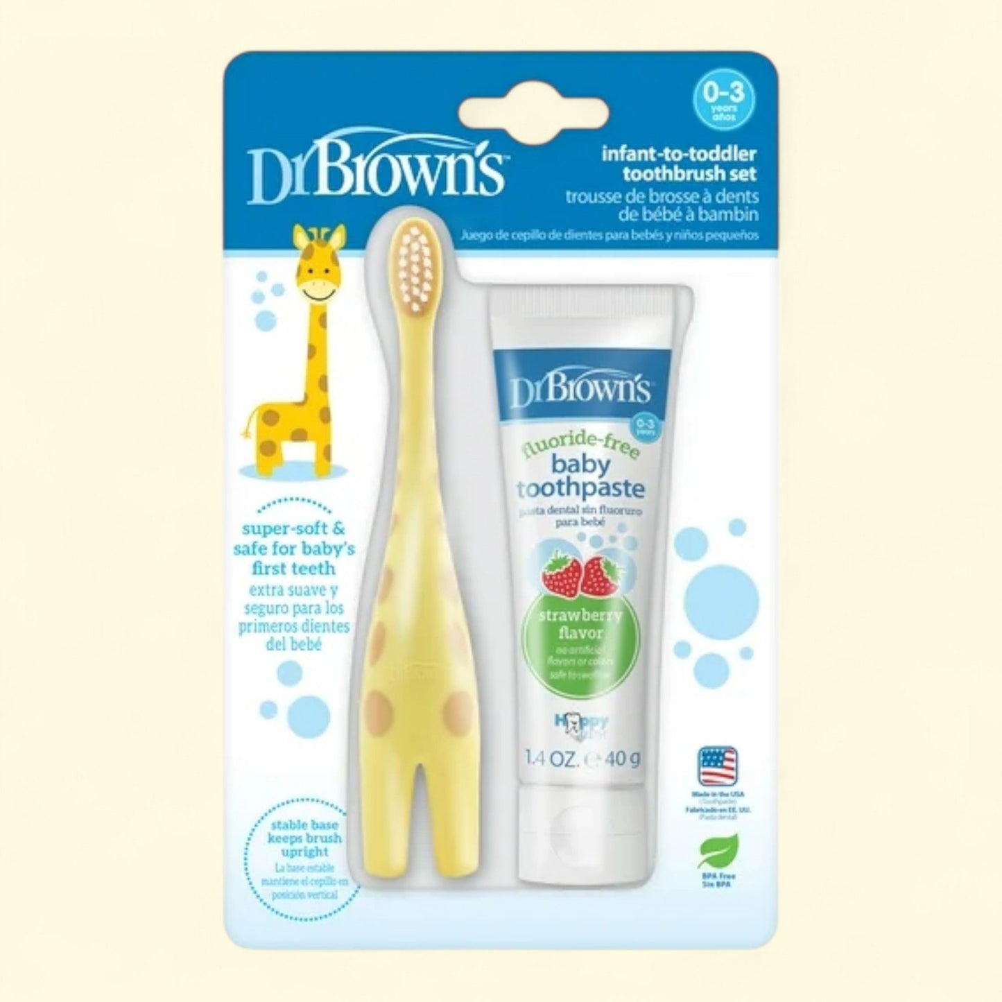 Dr. Brown's Training Toothbrush and Toothpaste, Giraffe/Strawberry, 0-3 Years