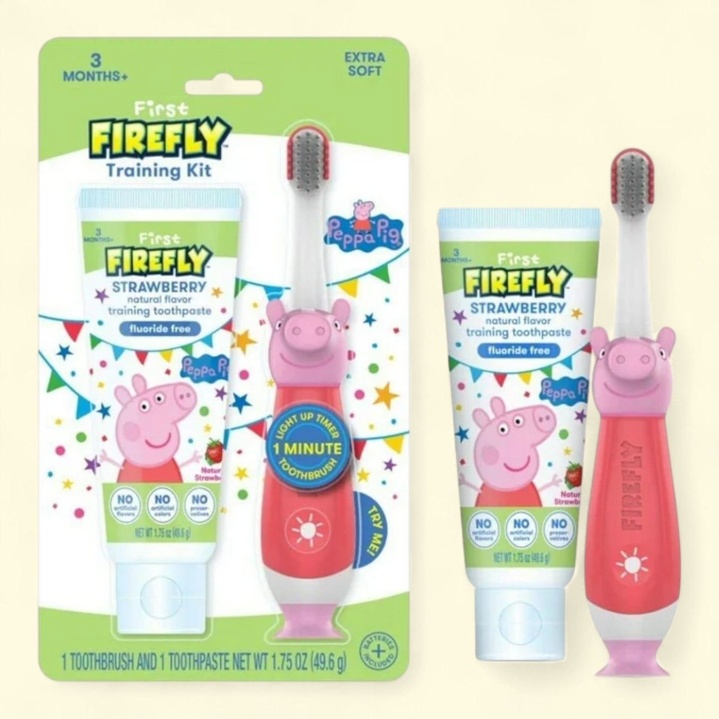Firefly Peppa Pig Oral Care Training Kit, Light Up Kids Toothbrush, Natural Toothpaste, 1.75 oz
