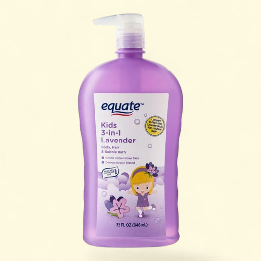 Equate Kids 3-in-1 Body Hair & Bubble Bath, Lavender Scented, 32 fl oz
