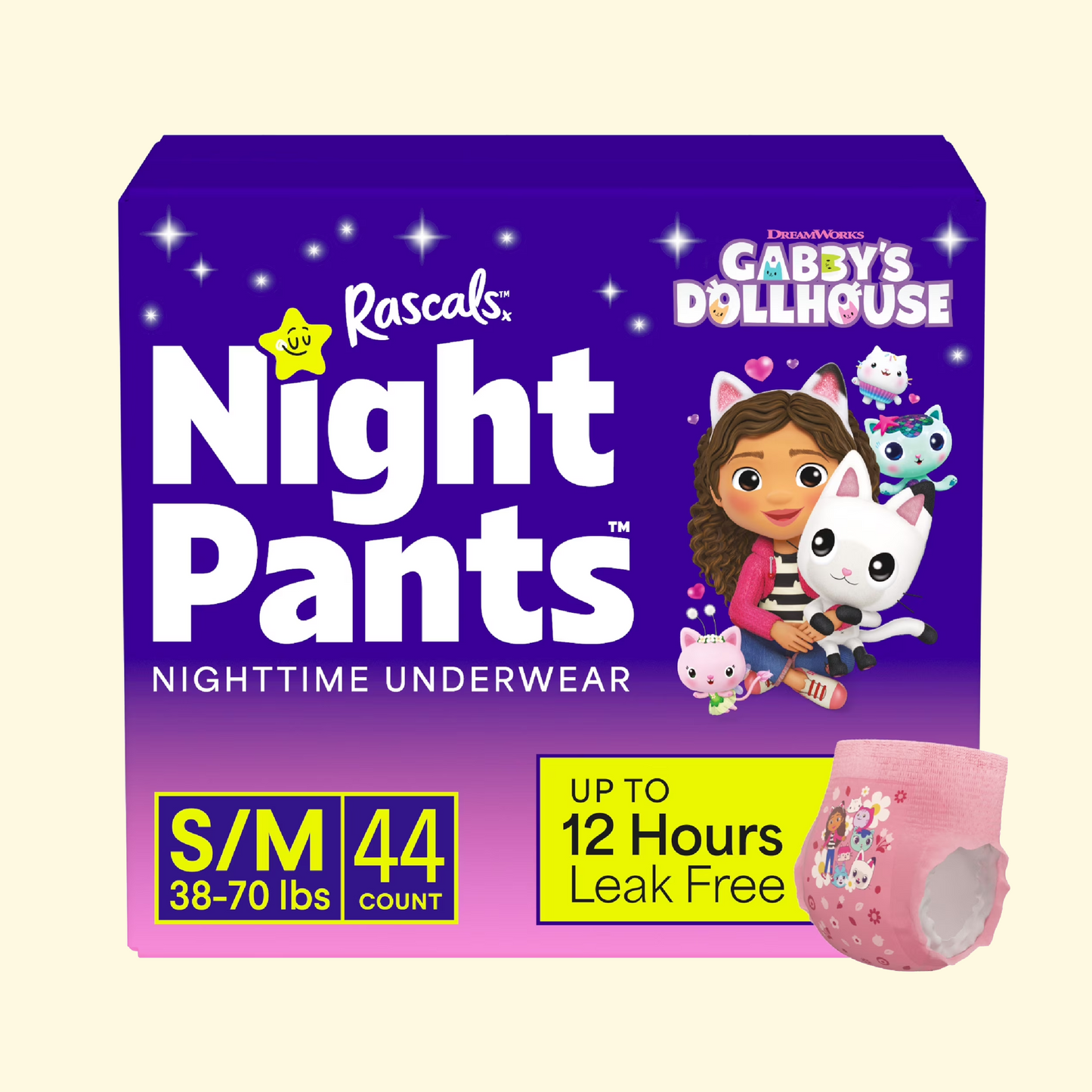 Gabby's Dollhouse Night Pants, S/M (38-70 lbs), 44 Count