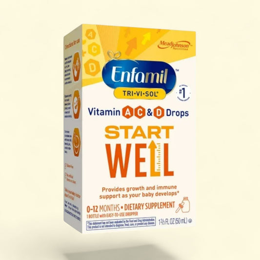 Enfamil Tri-Vi-Sol Vitamin A, D & D drops packaging on a white background