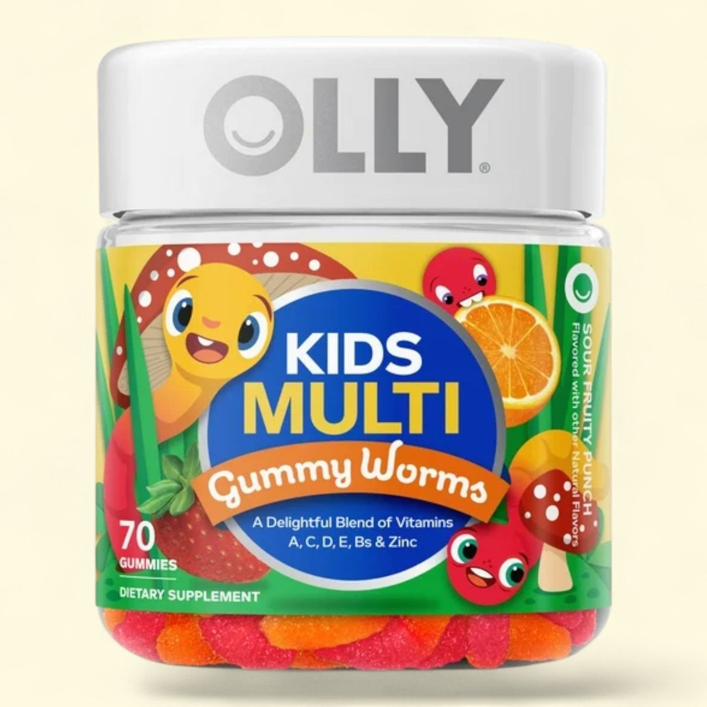 OLLY Kids Multivitamin Gummy Worm Supplement, Sour Fruit Punch, 70 Ct