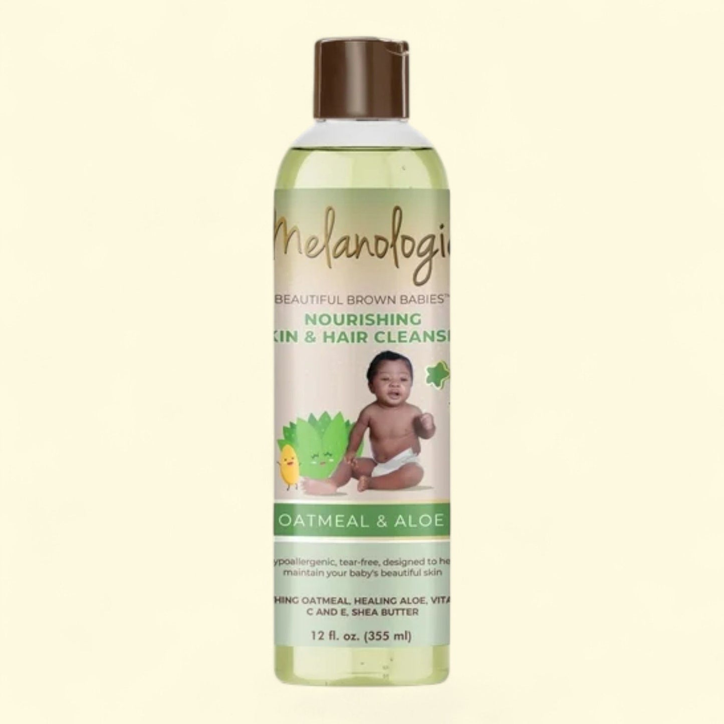 Melanologie - Nettoyant nourrissant pour la peau et les cheveux de bébé, à l'avoine et à l'aloès, 355 ml