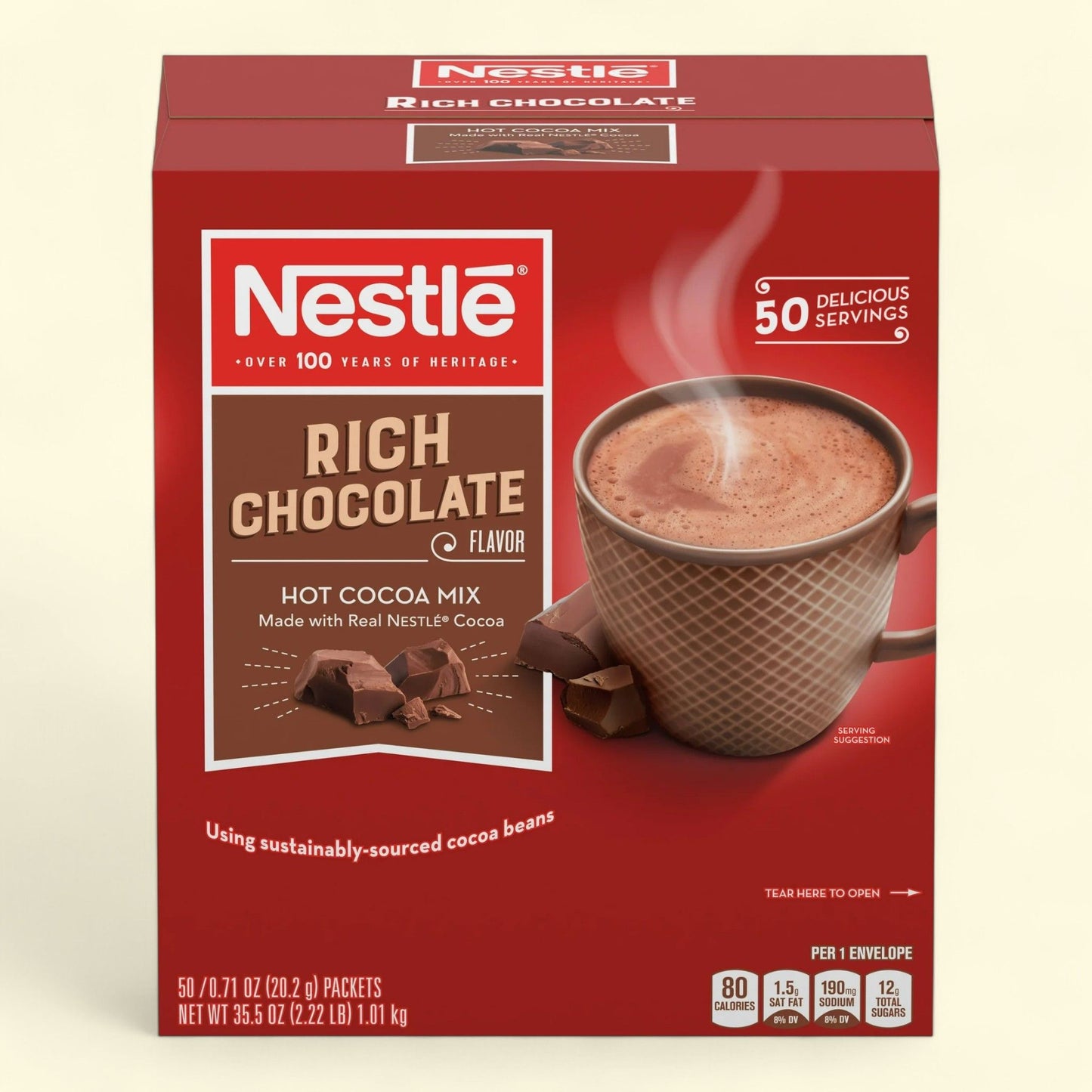 Nestle Hot Cocoa Rich Chocolate Drink Powder Mix, 0.71 oz, 50 Packets