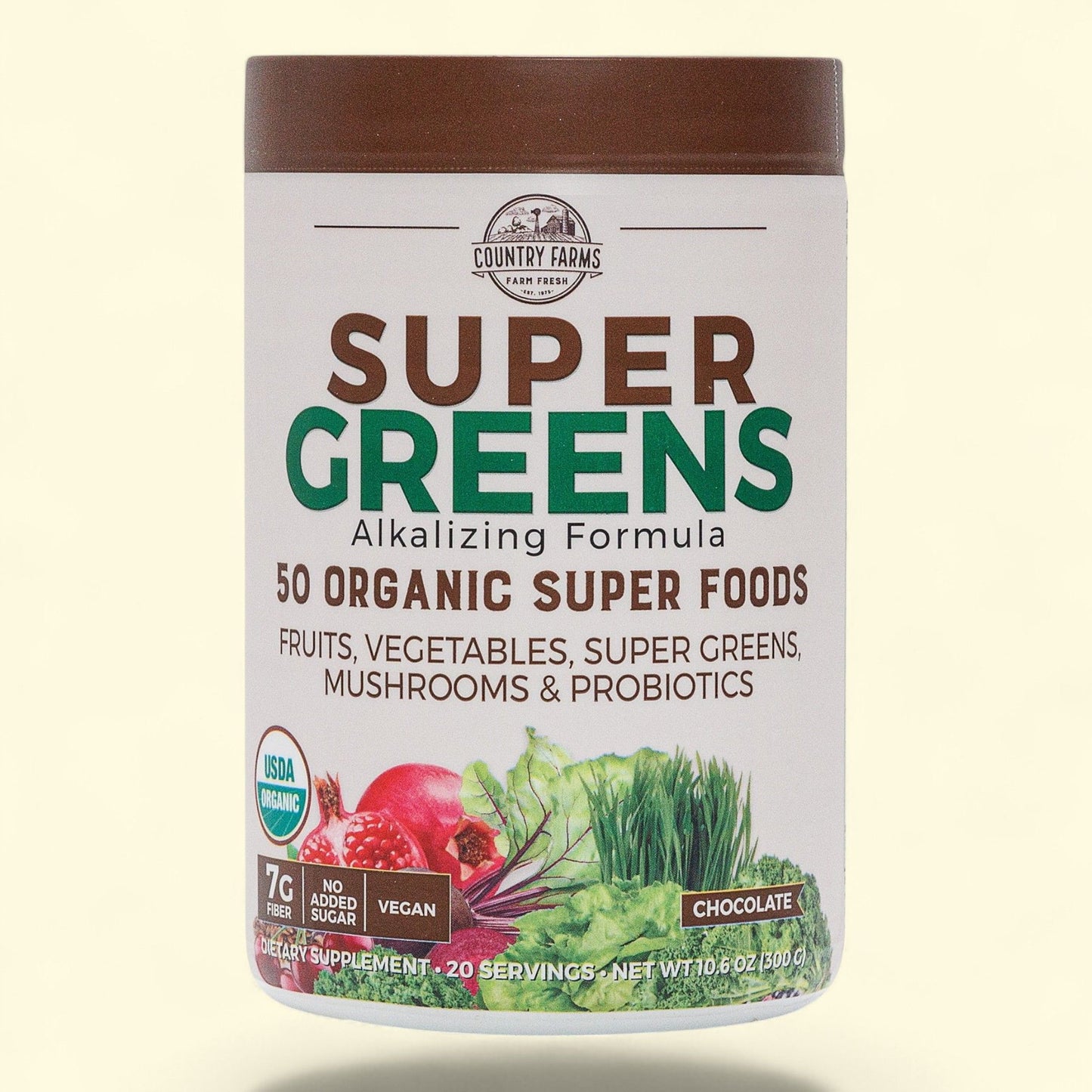Country Farms Super Greens Drink Mix, Chocolate, 10.6 oz.
