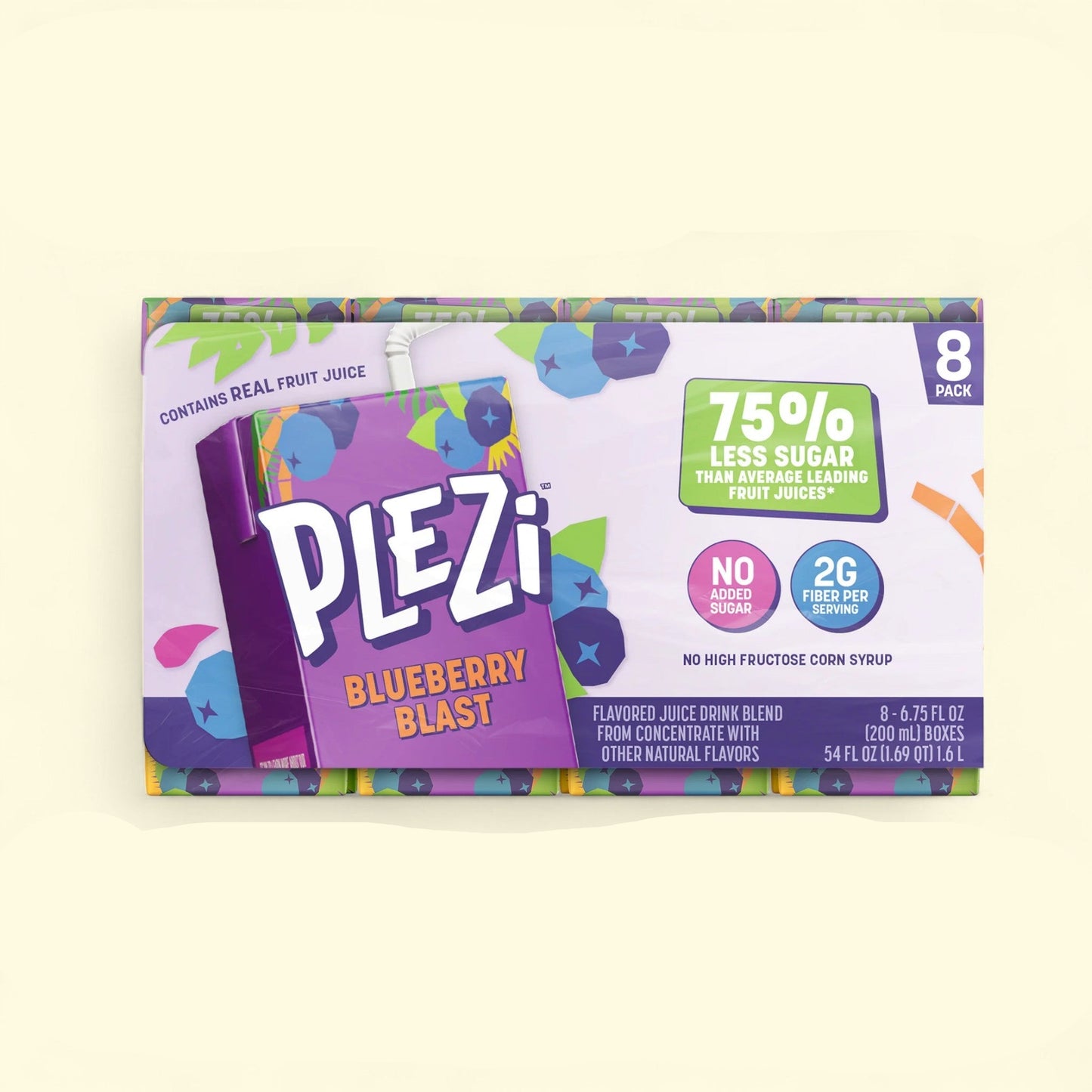 PLEZi Blueberry Blast Juice Drink, 6.75 fl oz, 8 Juice Boxes