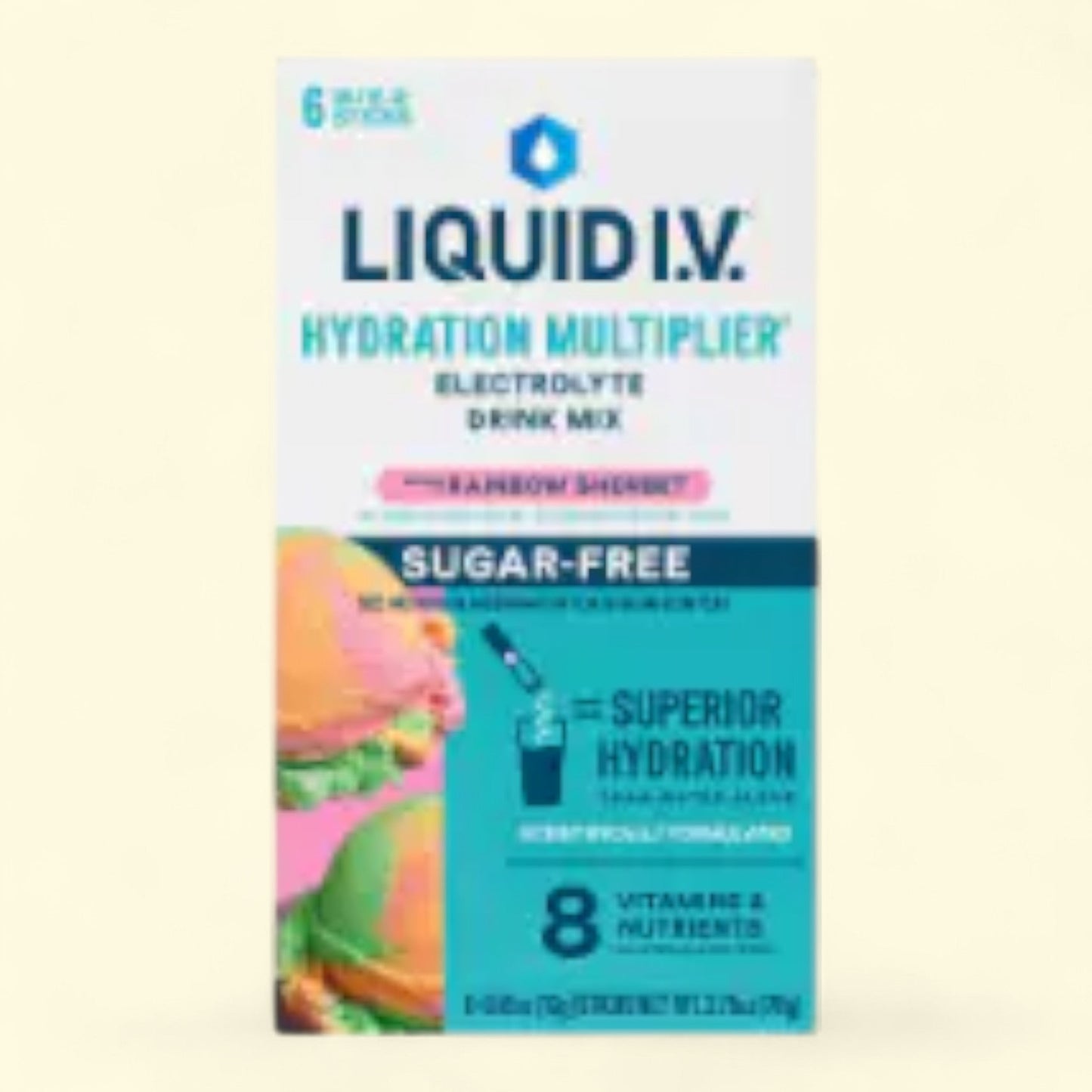 Liquid I.V. Hydration Multiplier Sugar Free Rainbow Sherbert Electrolyte Drink Mix Packets, 6 ct