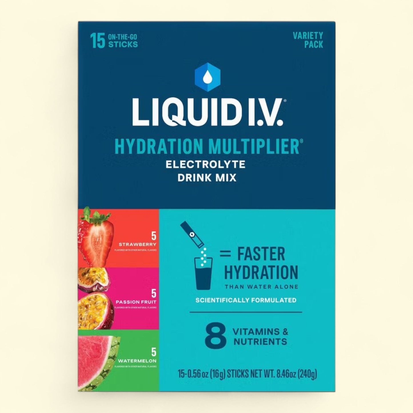 Liquid I.V. Hydration Multiplier Powder Electrolyte Supplements Variety Pack, 15ct/0.56oz