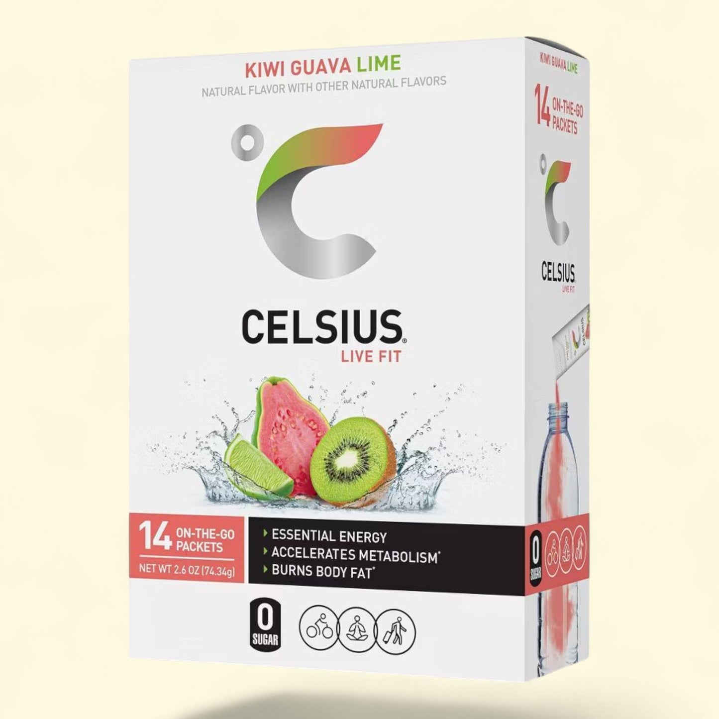 CELSIUS On The Go Powder Sticks, Kiwi Guava Lime, 14pk