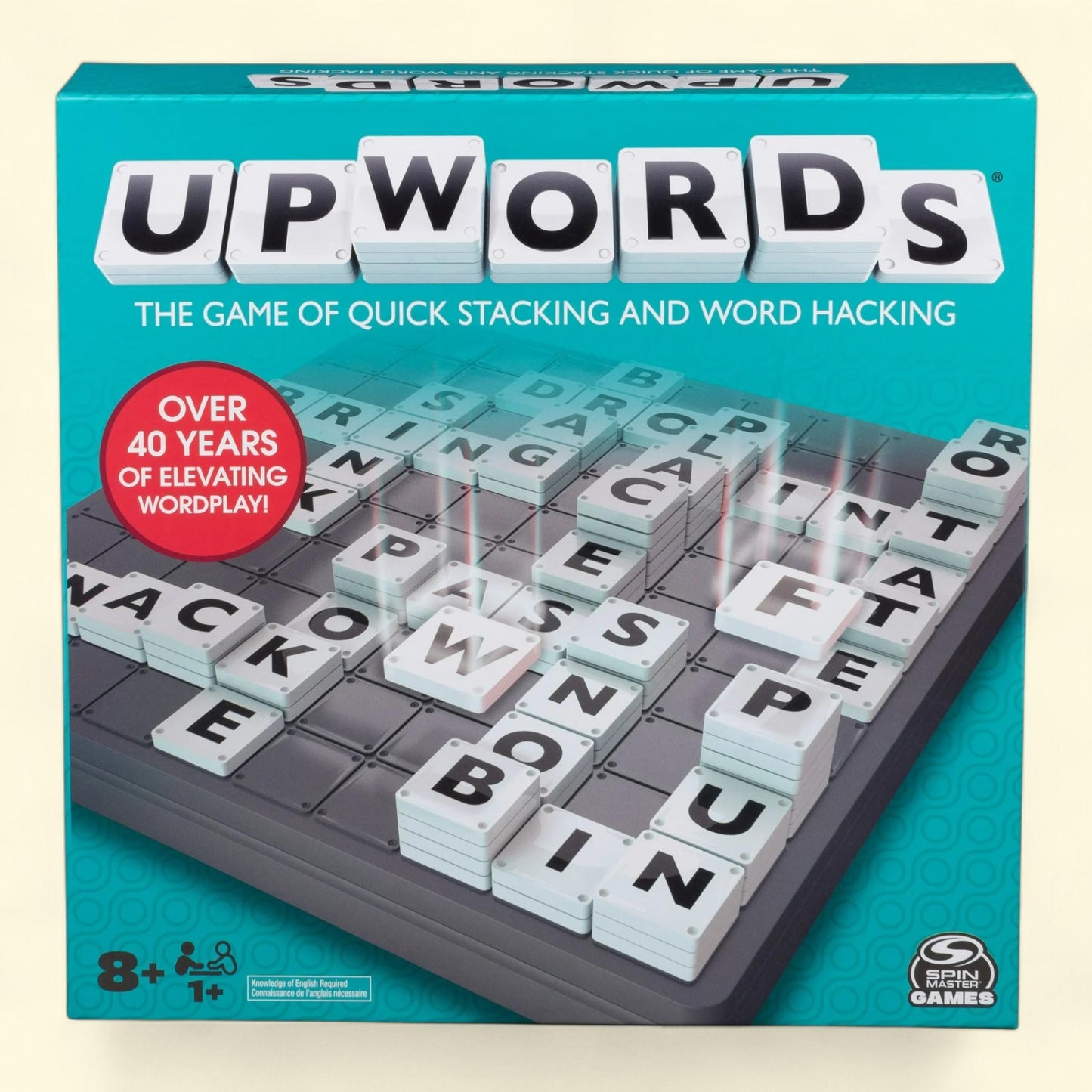 Spin Master Games, Upwords, 2023 Edition, Includes Rotating Board & Letter Tiles, 3-6 Players