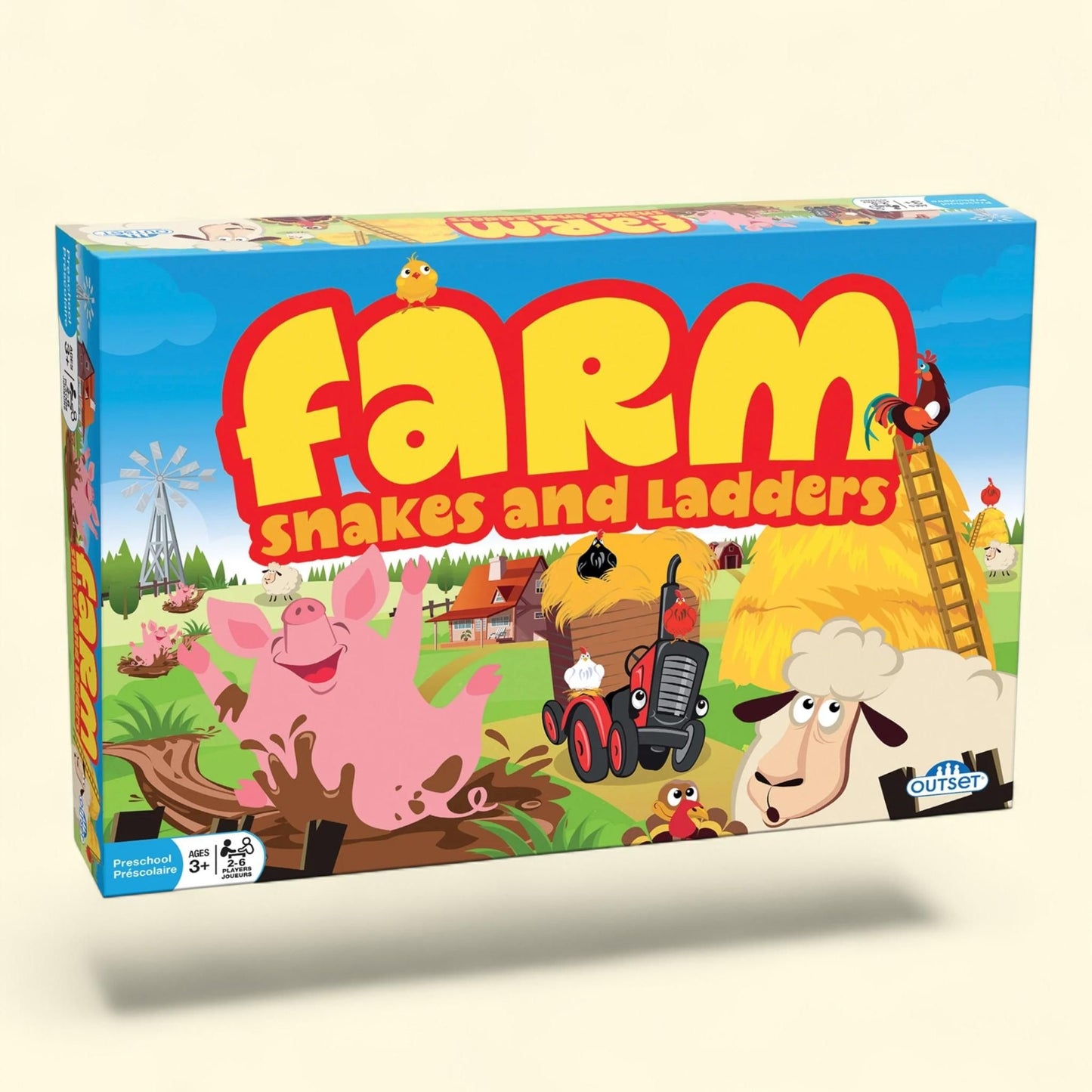 Outset Media: Farm Snakes and Ladders, Preschool & Kids Board Game, Ages 3+, 2-6 Players