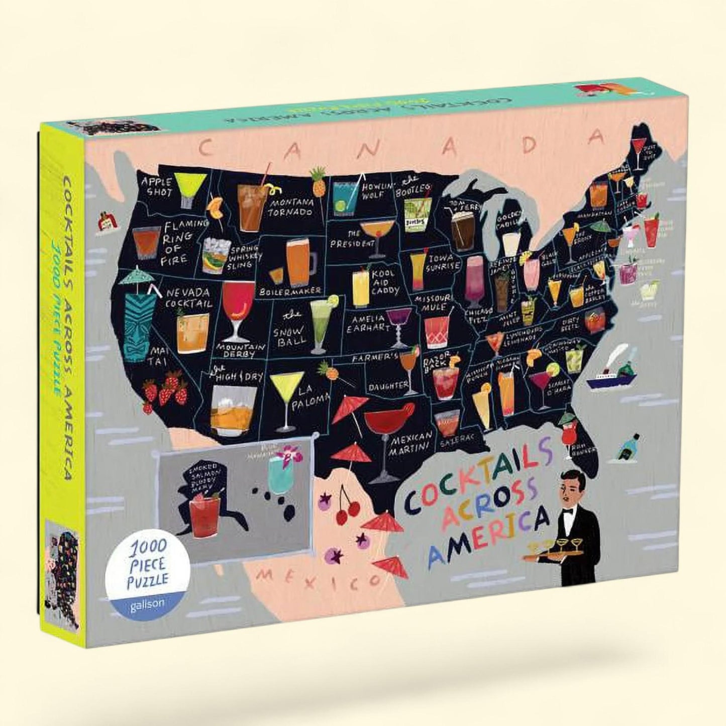 Galison Cocktail Map of the Usa 1000 Piece Jigsaw Puzzle