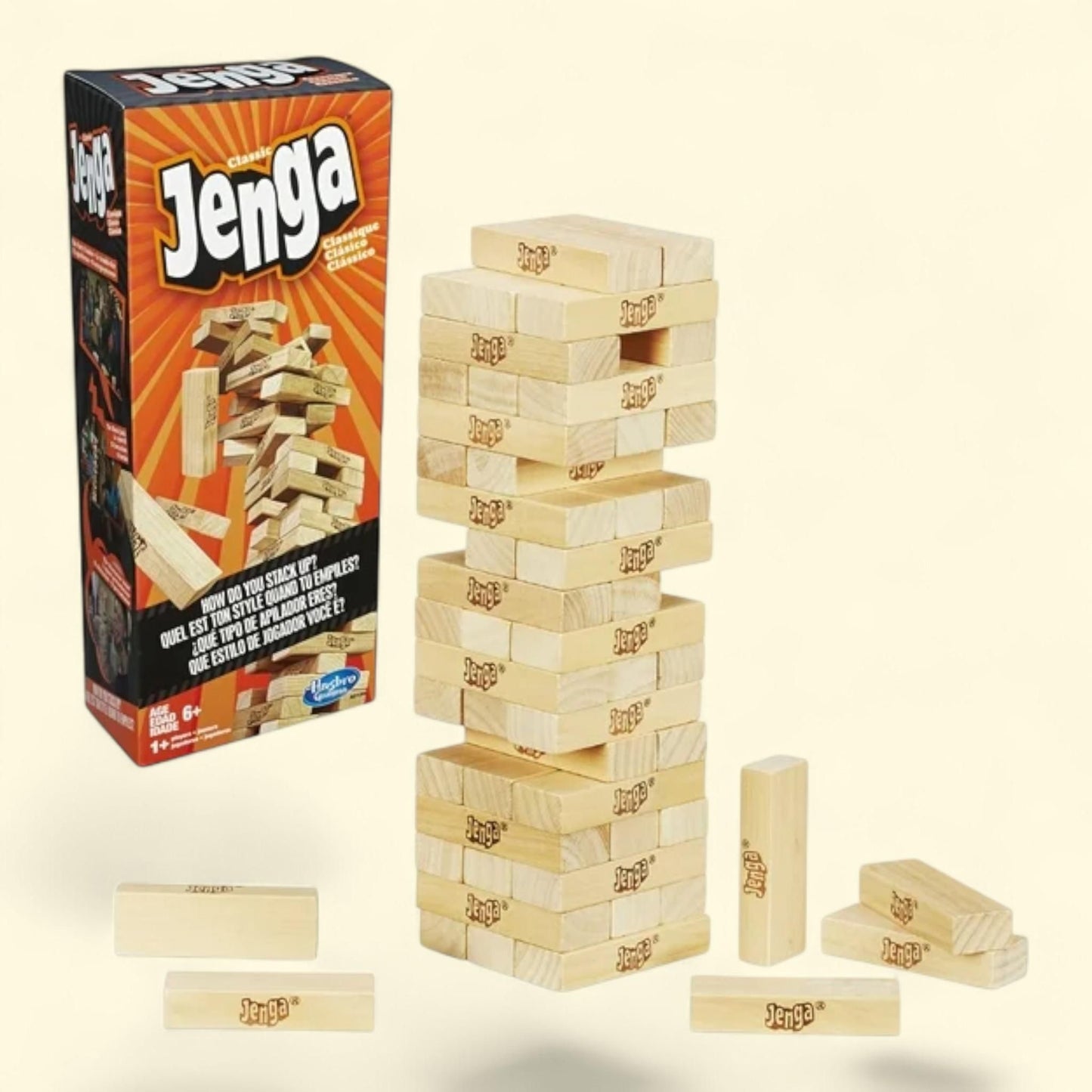 Jenga Classic Game, Genuine Hardwood Blocks, Ages 6 and Up