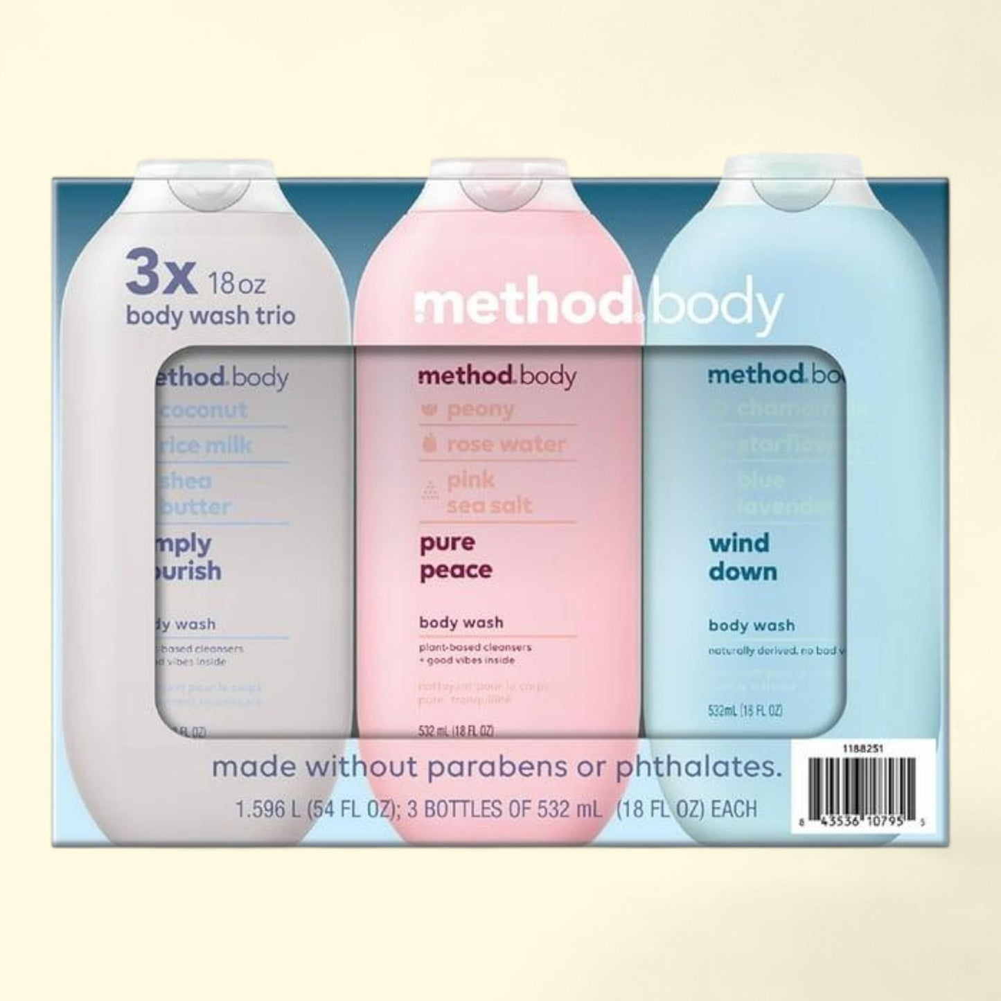 Trio de gels douche Method, 532 ml, lot de 3