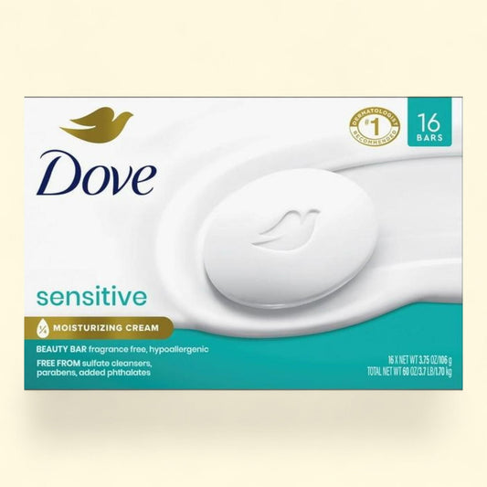 Savon en pain Dove Beauty, pour peaux sensibles, 106 g, paquet de 16