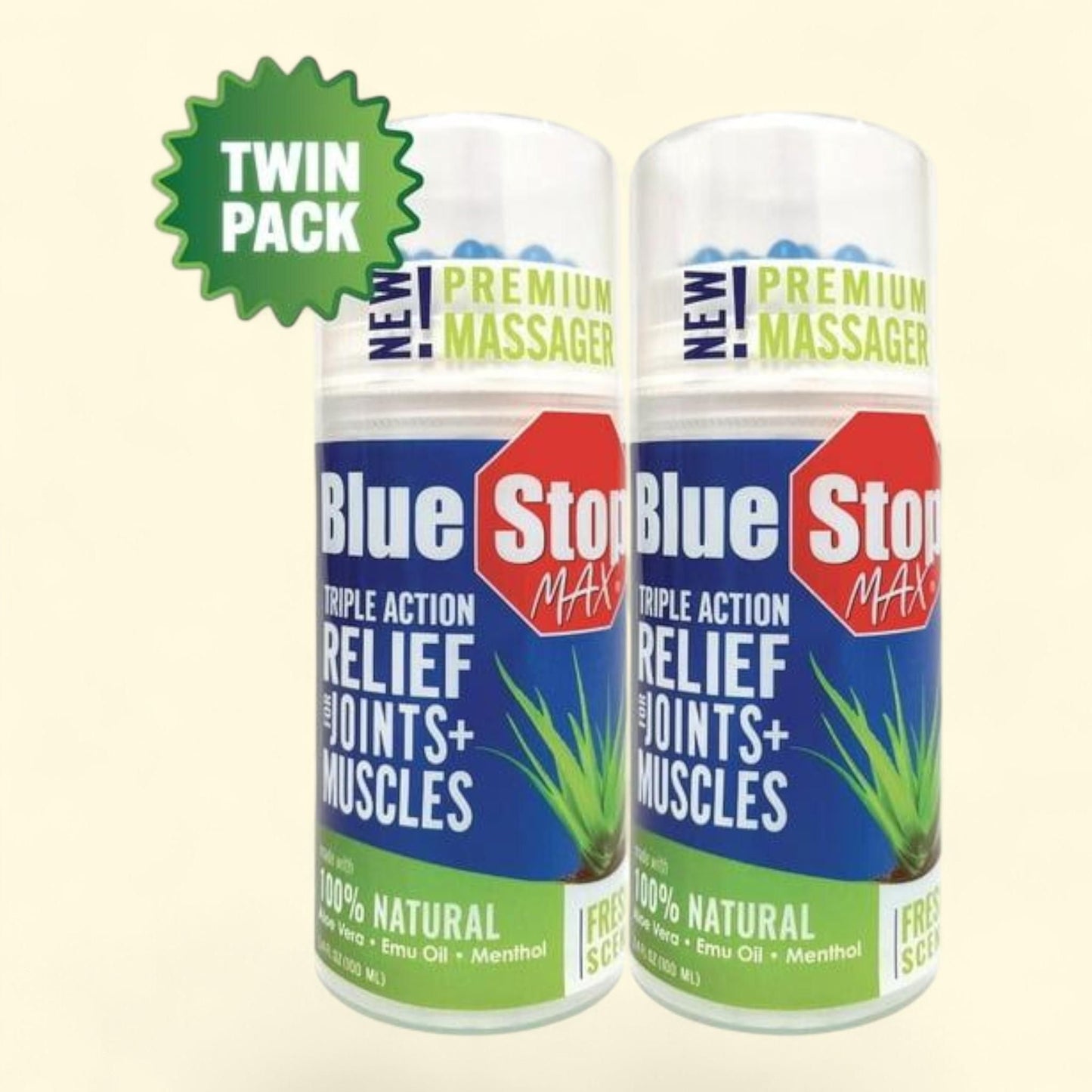 Blue Stop Max Massager Stick, 3.4 fl. oz., 2 pk.