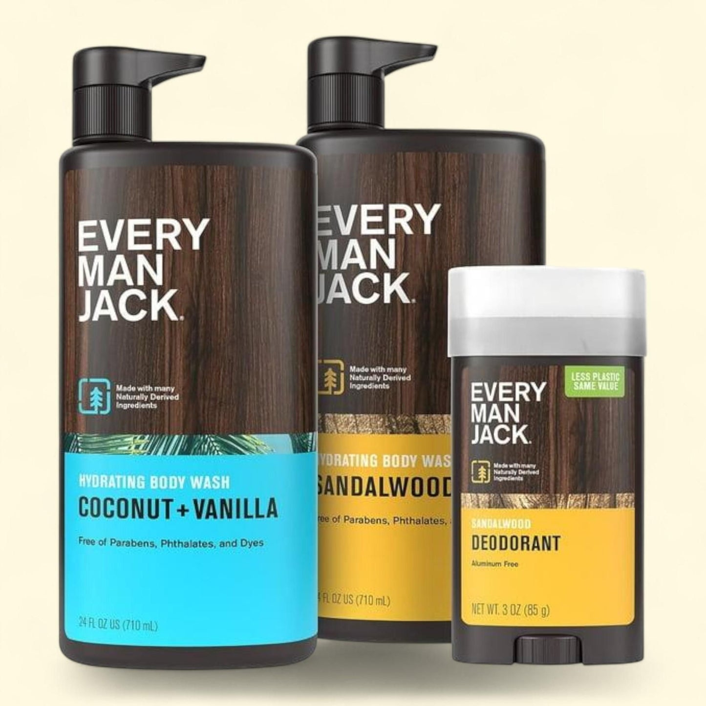 Kit de gel douche et déodorant Every Man Jack, bois de santal et noix de coco-vanille, lot de 2