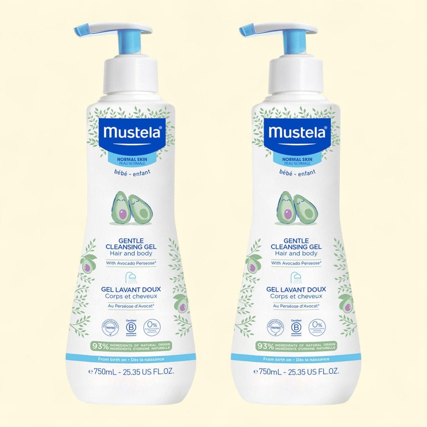 Gel nettoyant doux Mustela pour bébé, 750 ml, lot de 2