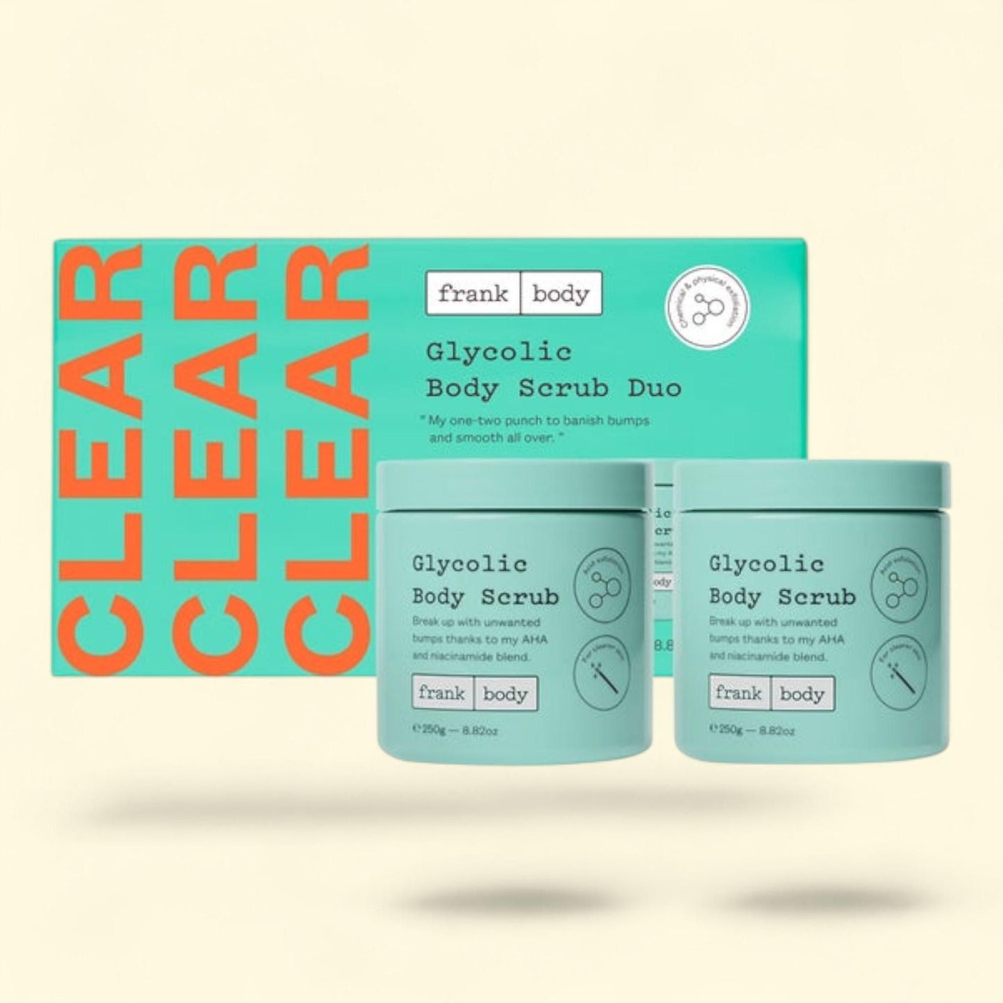 Gommage corporel au glycolique Frank Body, 260 ml, lot de 2.
