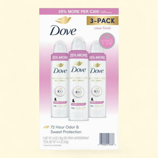 Dove Advanced Care Clear Finish Antiperspirant Spray, 4.8 oz., 3 pk.