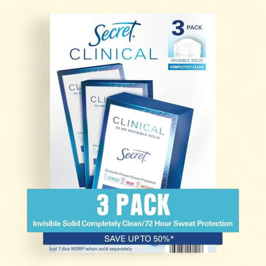 Secret Clinical Invisible Solid Antiperspirant and Deodorant, Completely Clean, 1.6 oz., 3 pk.