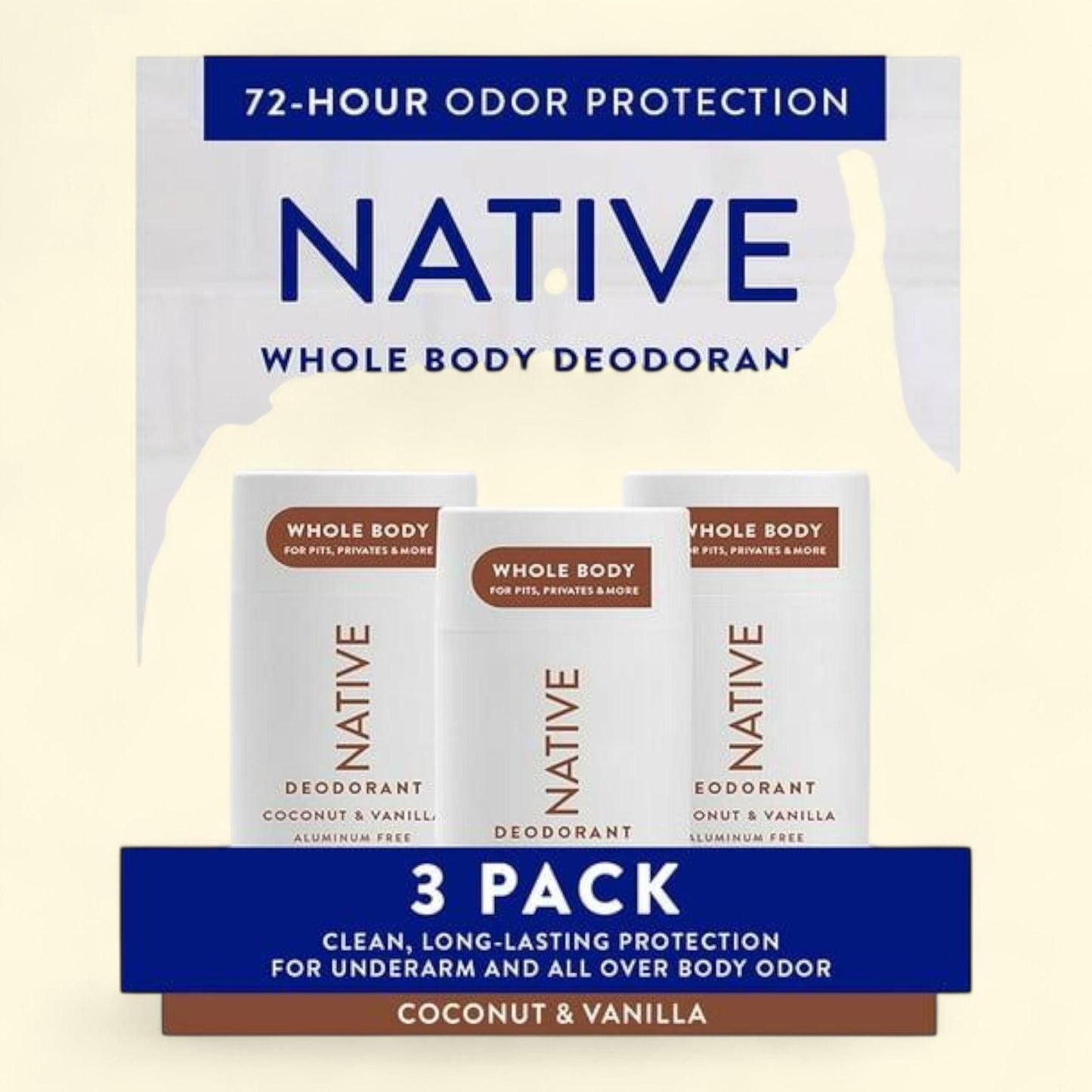 Native Whole Body Aluminum-Free Deodorant, Coconut & Vanilla, 2.3oz., 3pk.