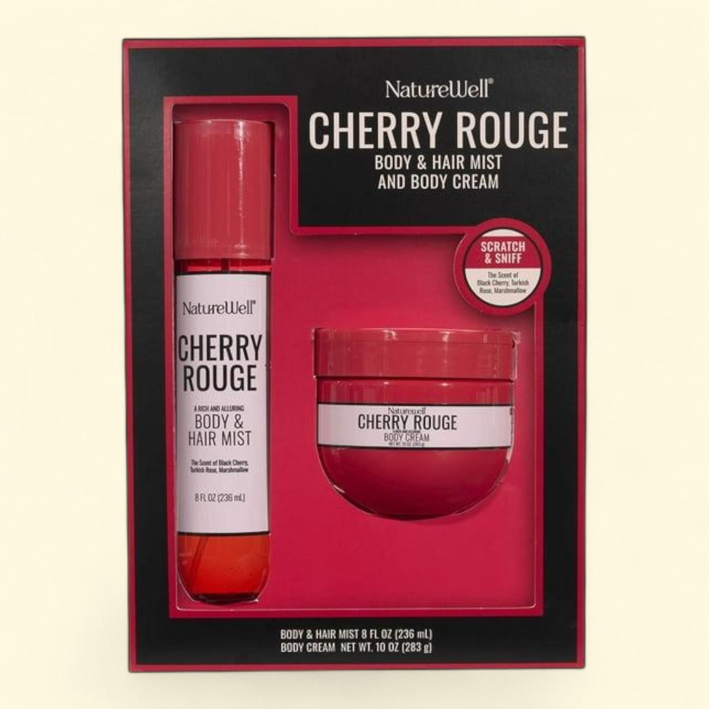 NatureWell Cherry Rouge Body & Hair Mist and Body Cream Kit, 2 Pack