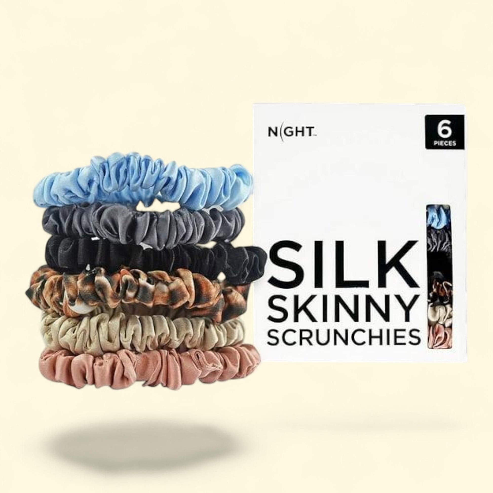 NIGHT Silk Skinny Scrunchies, 6 ct. — authentic US product shipped worldwide by Treatspree