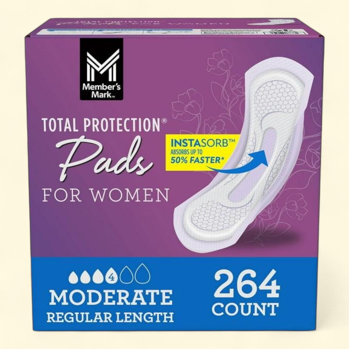 Member's Mark Total Protection Pads, Moderate Regular, 264 ct.