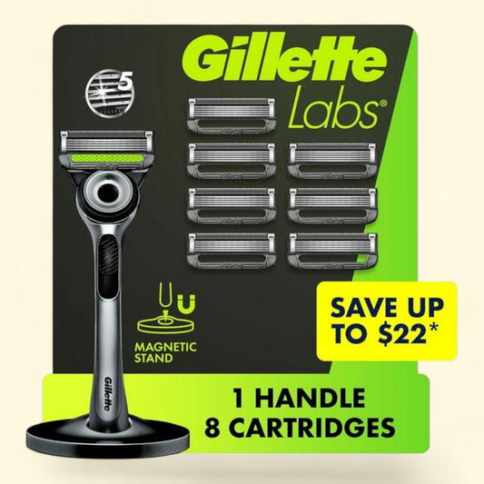 GilletteLabs Men's Exfoliating Razor, 5 Blade, Handle + 8 Cartridges