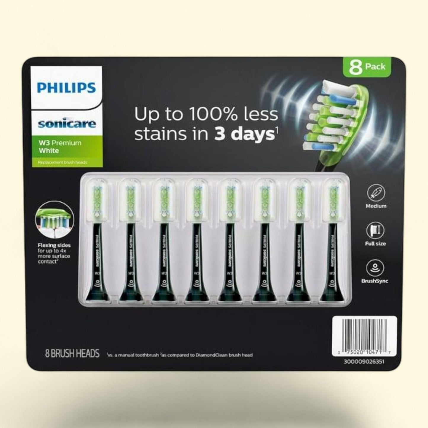 Philips Sonicare Whitening Brush Heads, Black, 8 ct