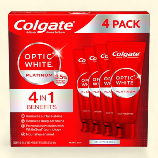 Colgate Optic White Platinum Toothpaste, 4.1 oz, 4-pack