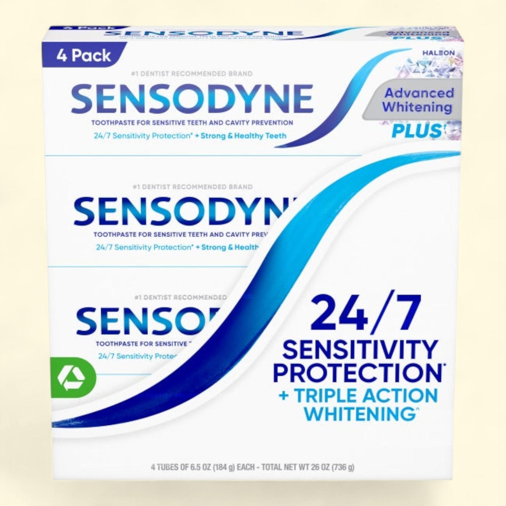 SENSODYNE Advanced Whitening Toothpaste, 6.5 oz, 4-pack — authentic US product shipped worldwide by Treatspree
