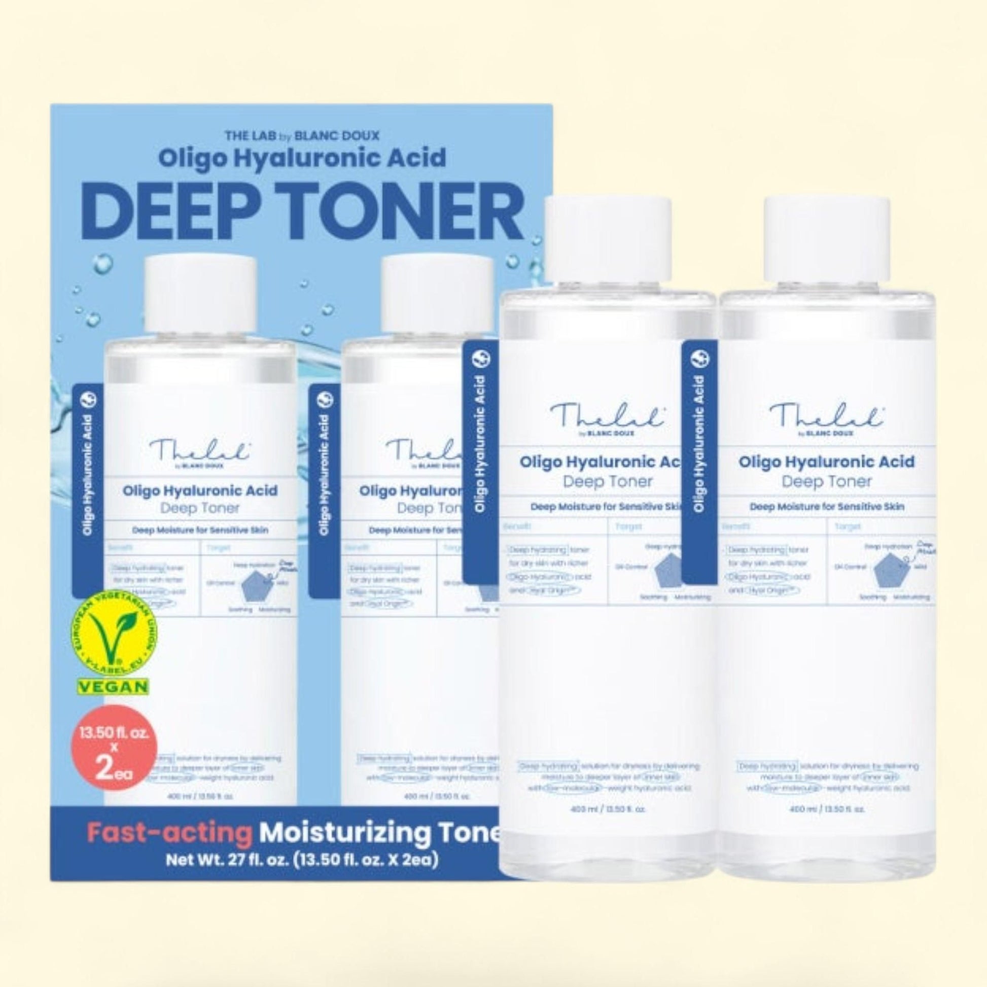BLANC DOUX Oligo Hyaluronic Acid Deep Toner, 13.5 fl oz, 2-pack — authentic US product shipped worldwide by Treatspree