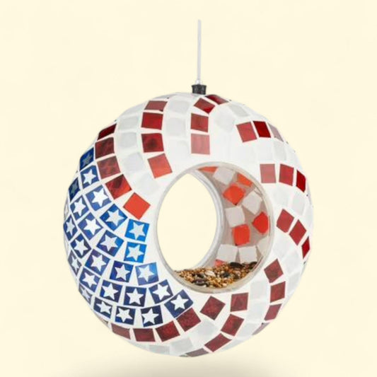 Hanging Glass Bird Feeder, Patriotic 1 count