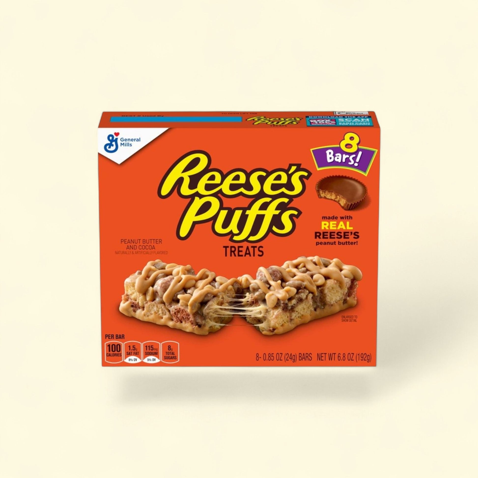 REESE'S Puffs Cereal Treat Bars, 8 Ct, 6.8 oz — authentic US product shipped worldwide by Treatspree