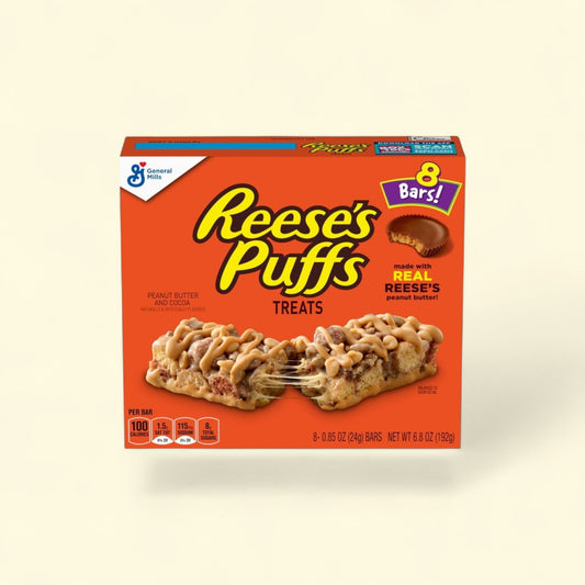 REESE'S Puffs Cereal Treat Bars, 8 Ct, 6.8 oz — authentic US product shipped worldwide by Treatspree