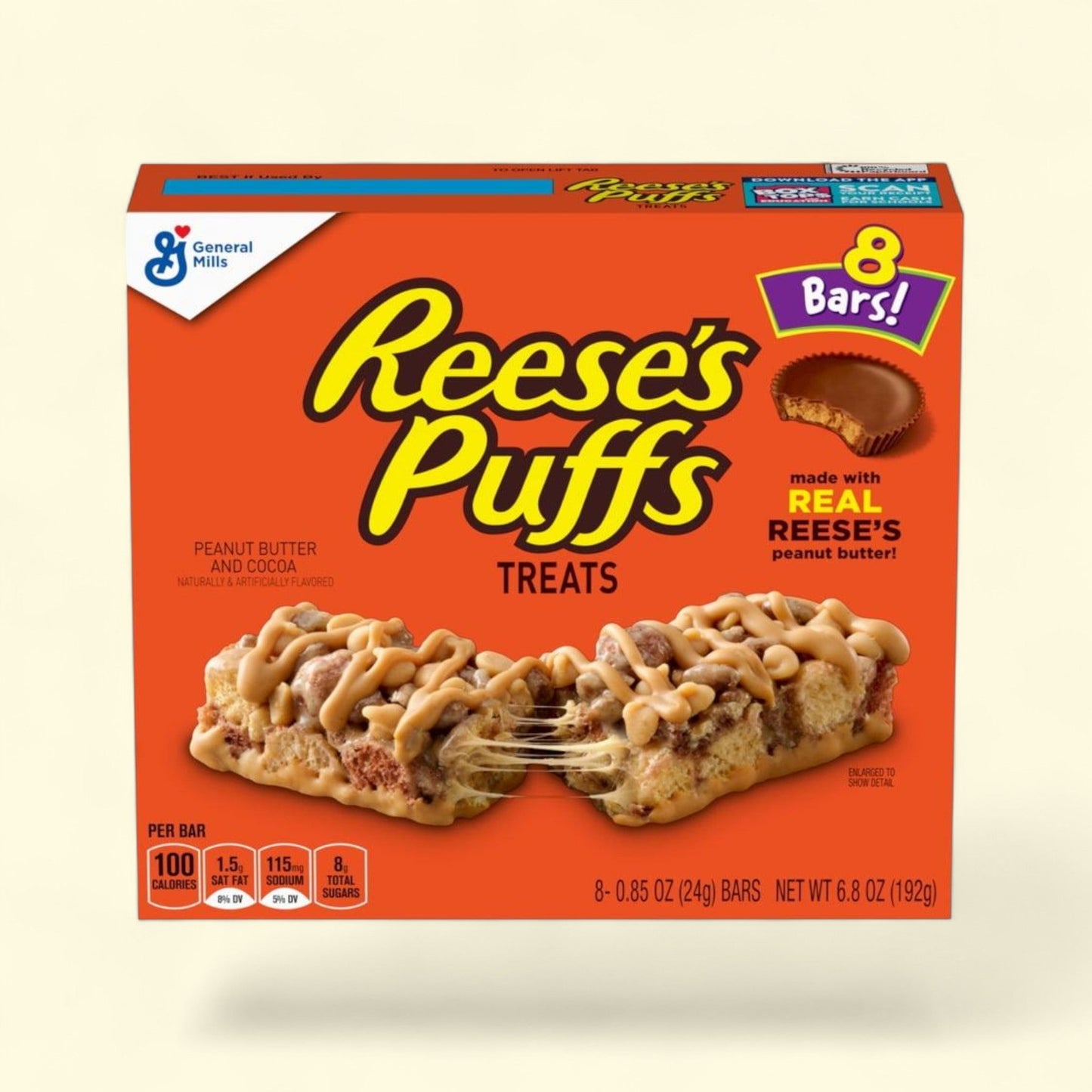 REESE'S Puffs Cereal Treat Bars, 8 Ct, 6.8 oz