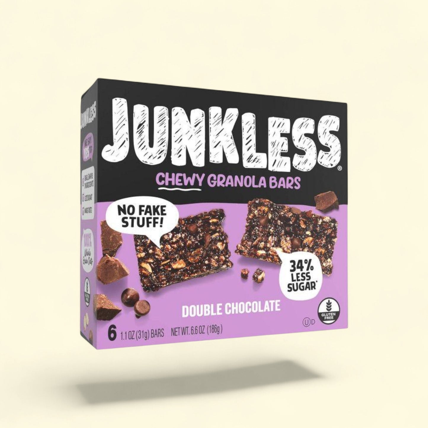 JUNKLESS Double Chocolate Chewy Granola Bars, 6.6oz/6ct — authentic US product shipped worldwide by Treatspree