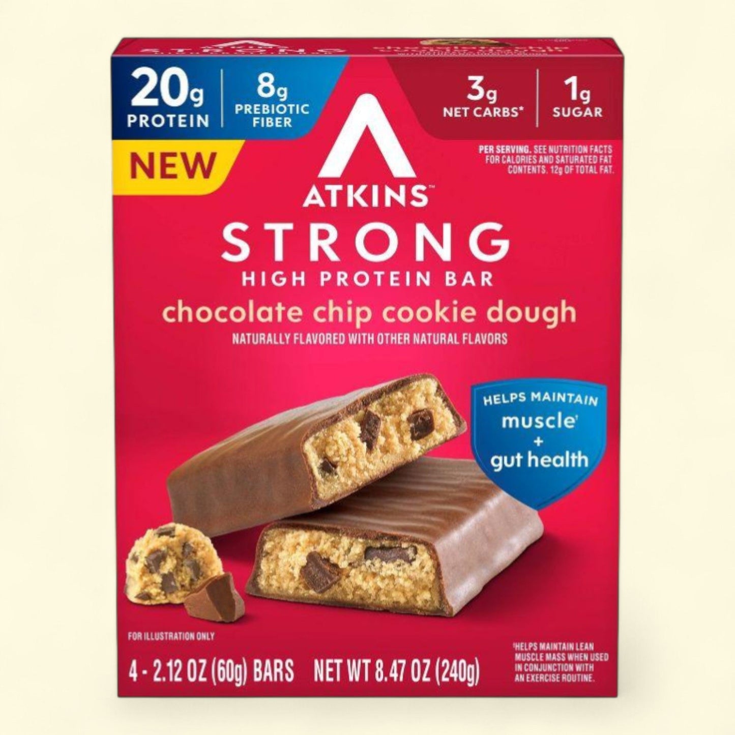 Atkins Chocolate Chip Cookie Dough Protein Bars, 4pk