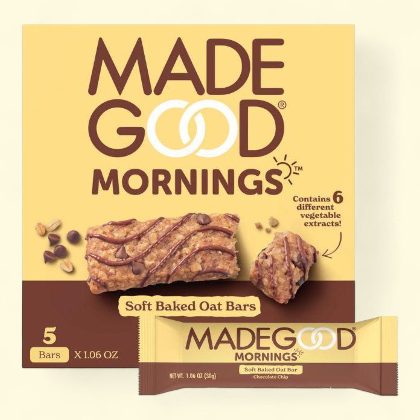 MadeGood Morning Chocolate Chip Bars, 5ct/5.3oz